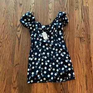 Nordstrom BP Black-White Daisy Puff Sleeve Mini Dress